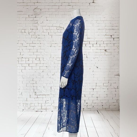 Diane Von Furstenberg Blue Mesh Sleeve Dress - Picture 3 of 6